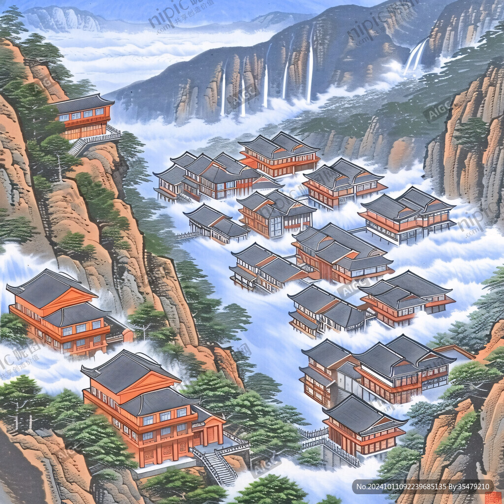 黄河上中游建筑插画