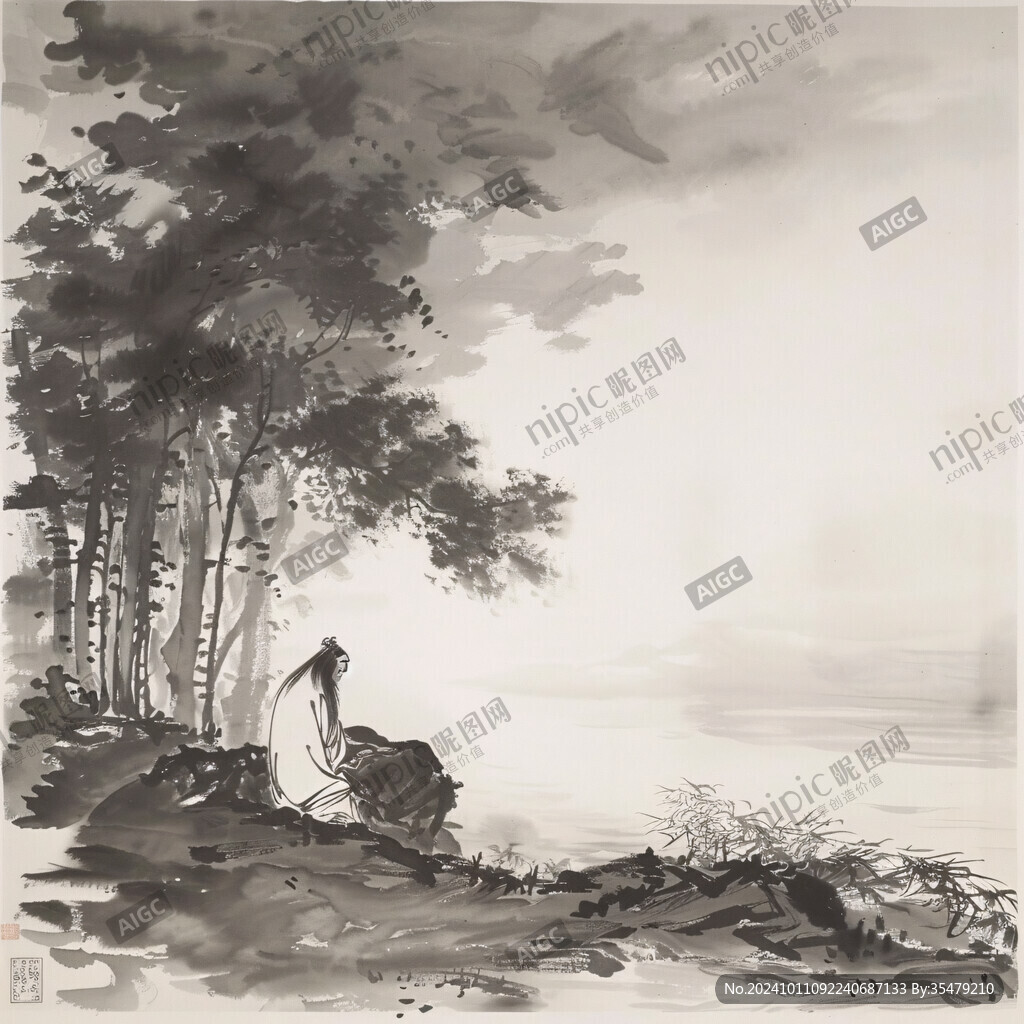 韩国插画韩国水墨山水