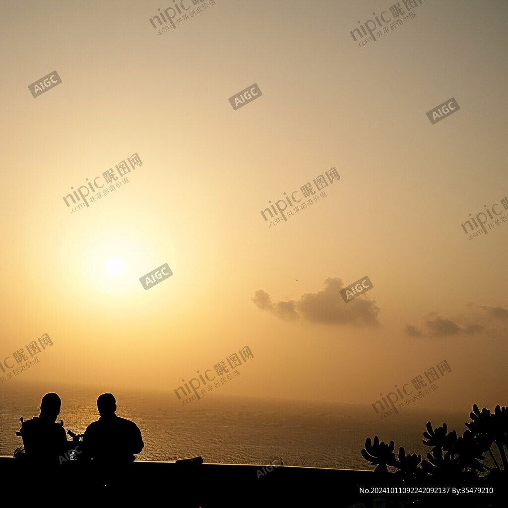 夕阳余晖下乘凉的人们