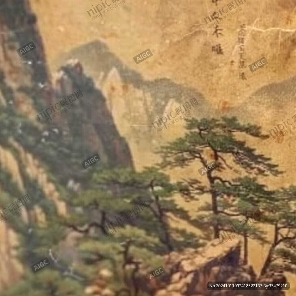 迎客松油画