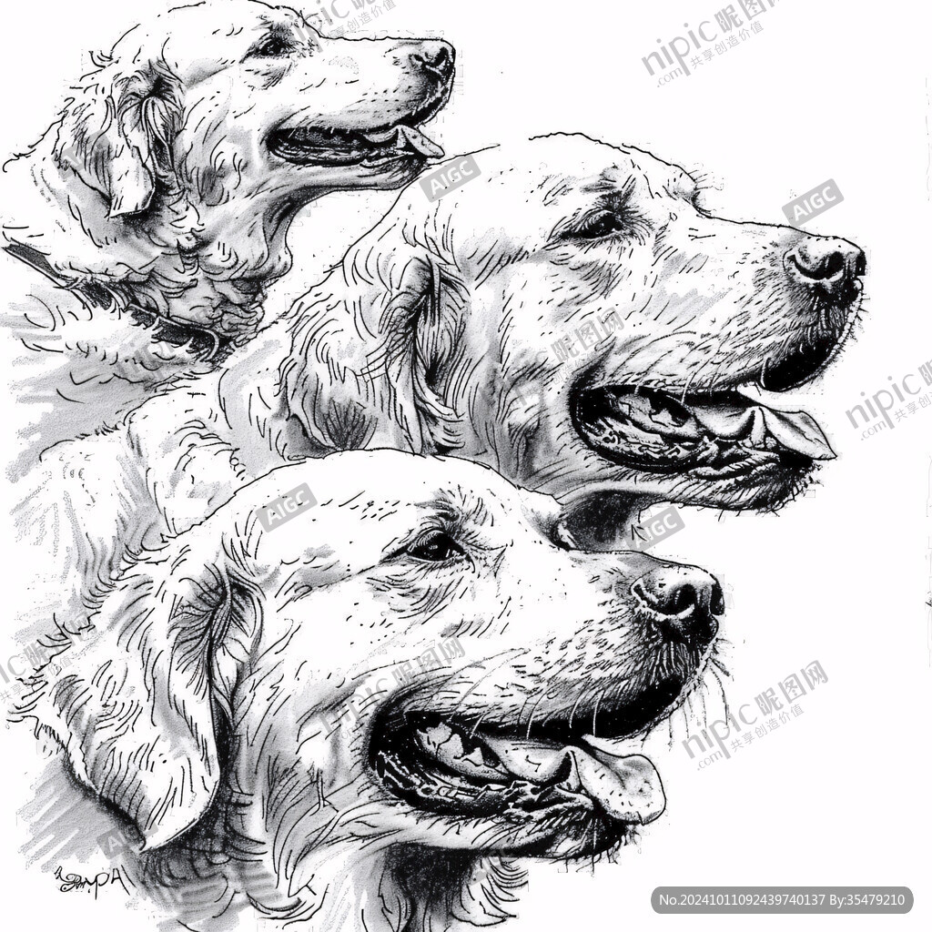 手绘素描狗狗