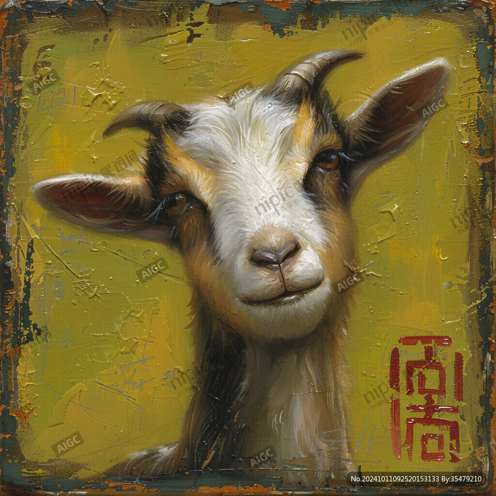 手绘山羊创意装饰挂画