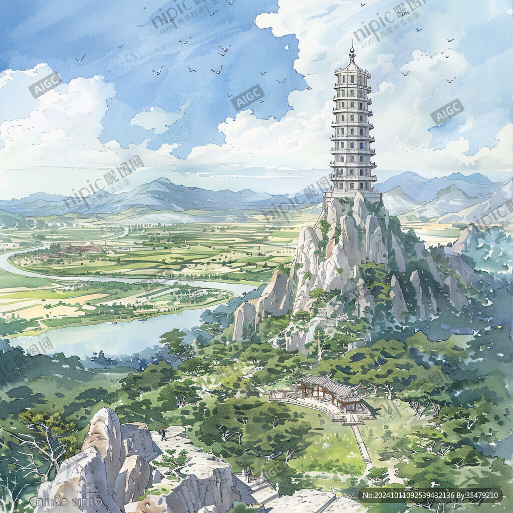 飞英塔插画