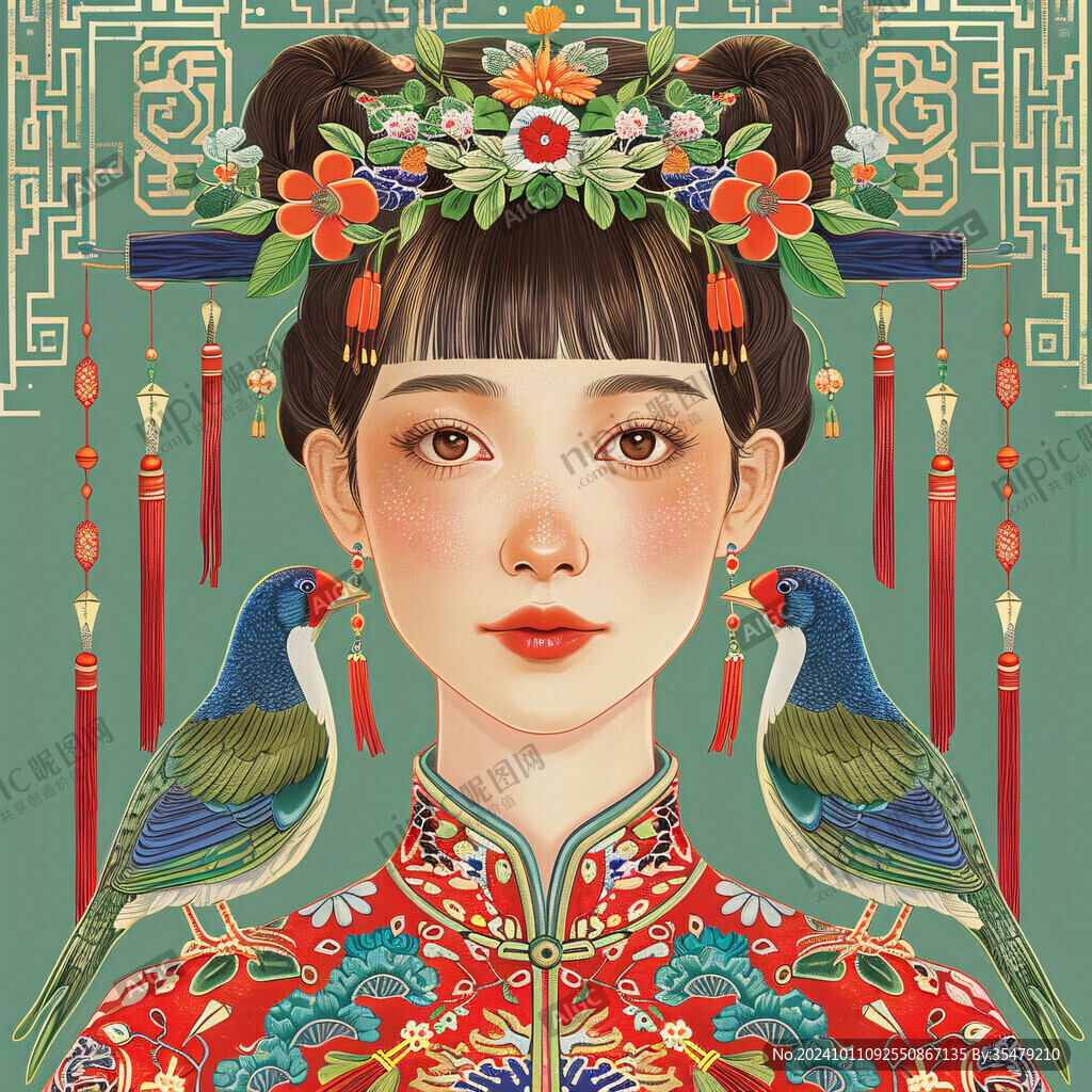 中式新娘插画