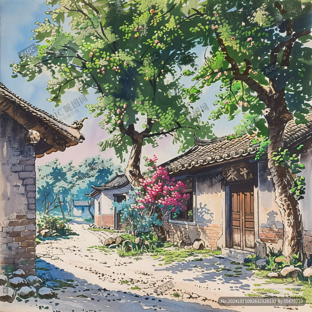 民居水彩画