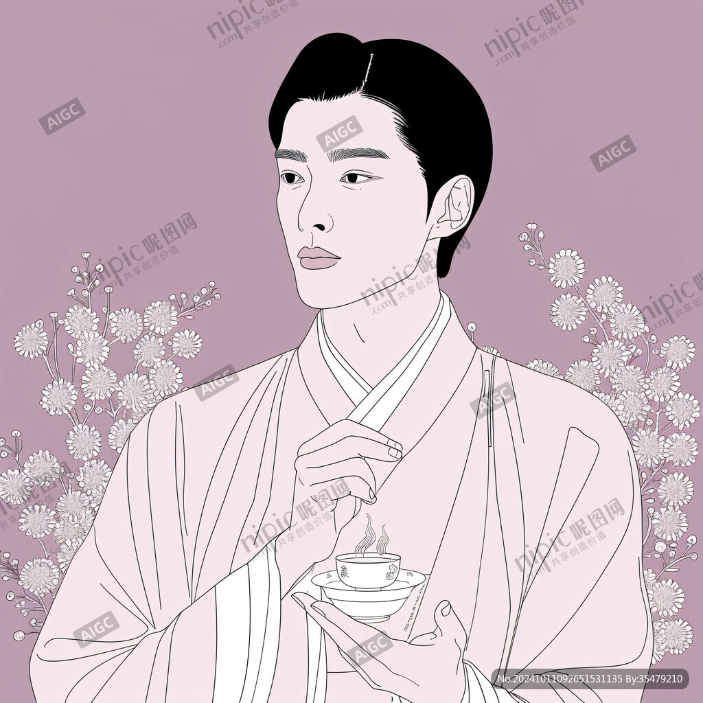 古代男子喝茶