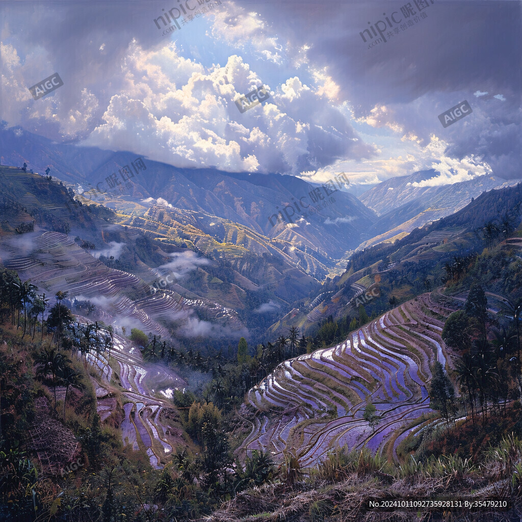 梯田水粉画