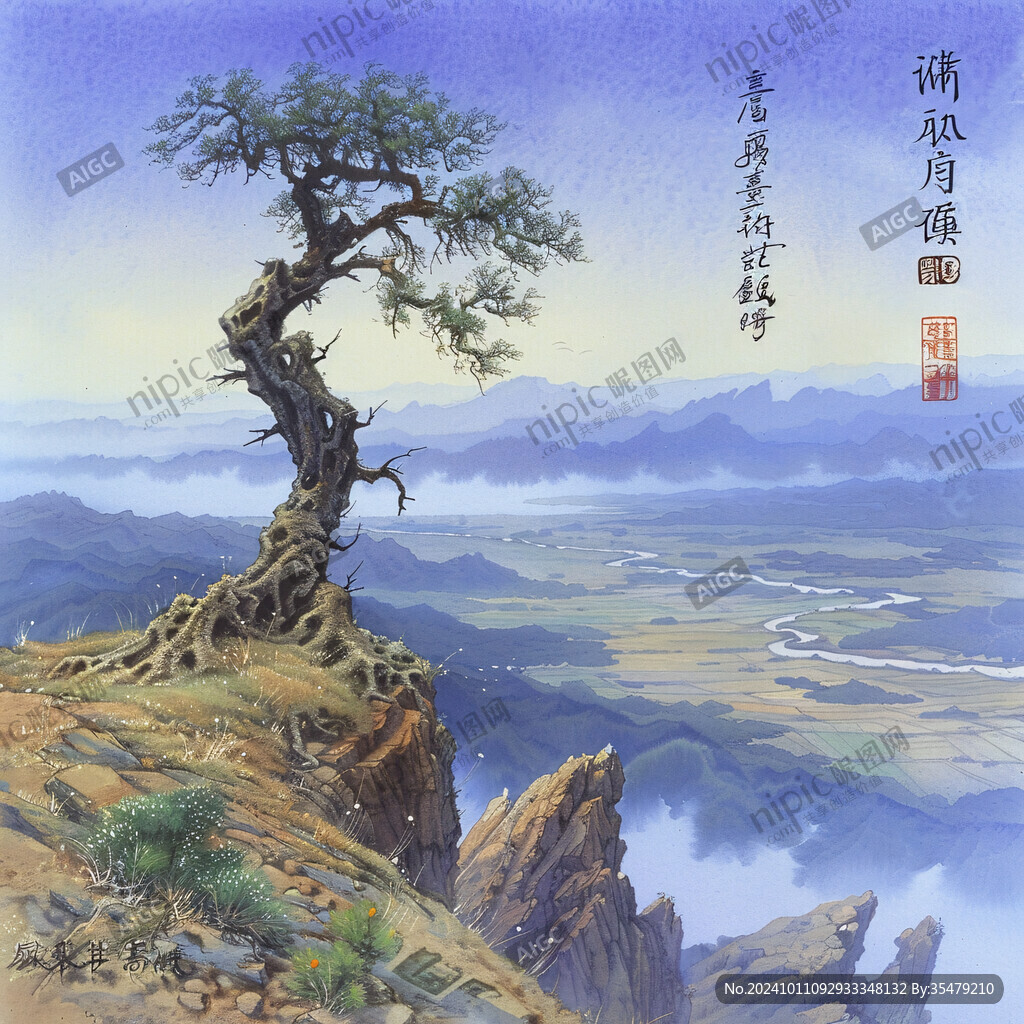 孤松风景画