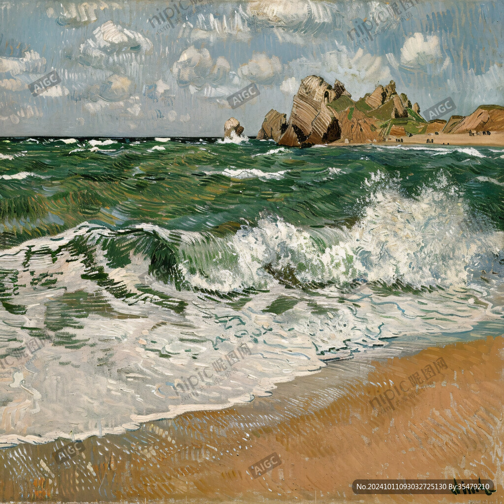 海浪水粉画