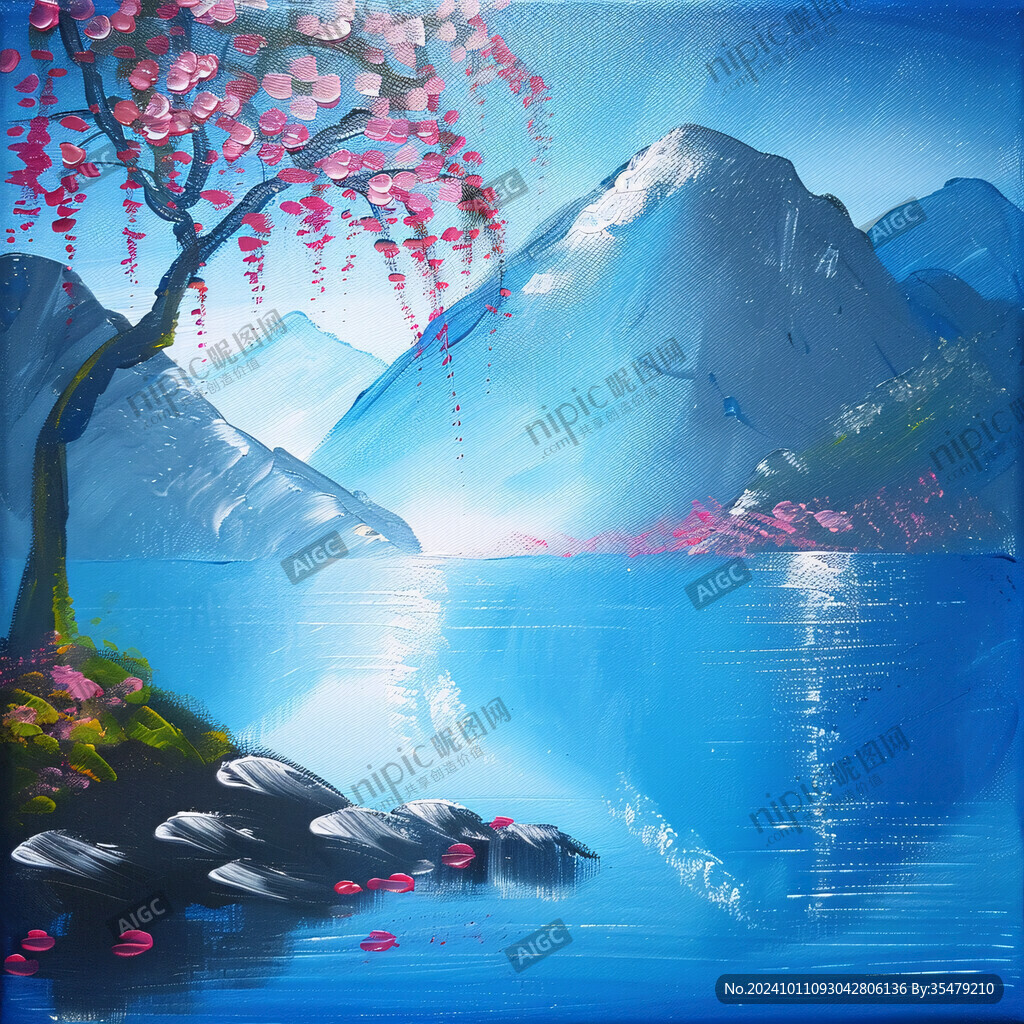 屏风溪流山峦梅花