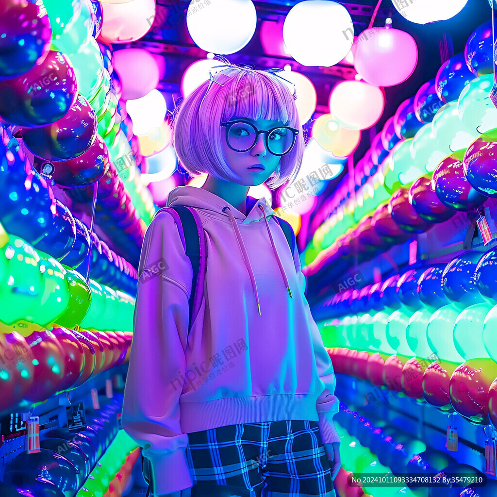 插画人物戴眼镜女孩