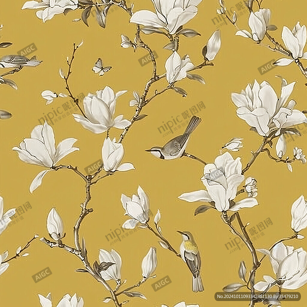 玉兰花花鸟墙纸