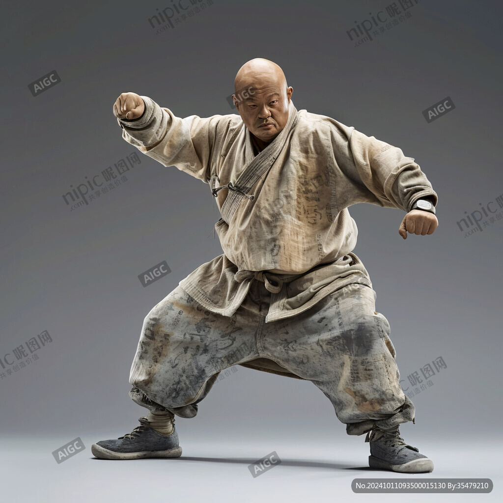 和尚武术动作雕像