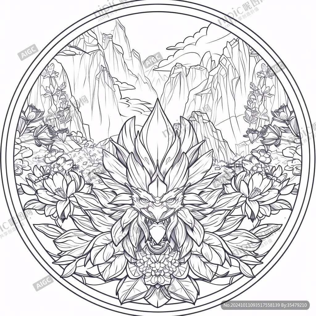 线描雪莲花