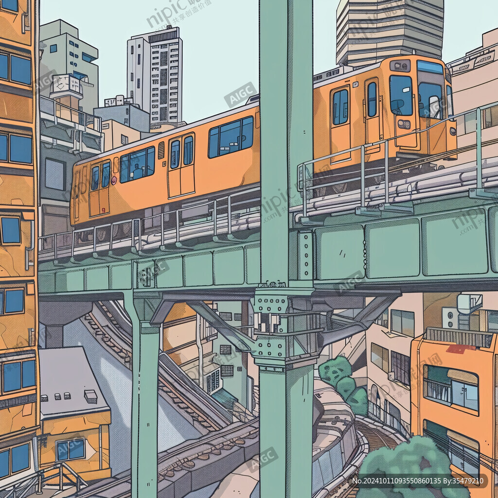 轻轨穿楼插画
