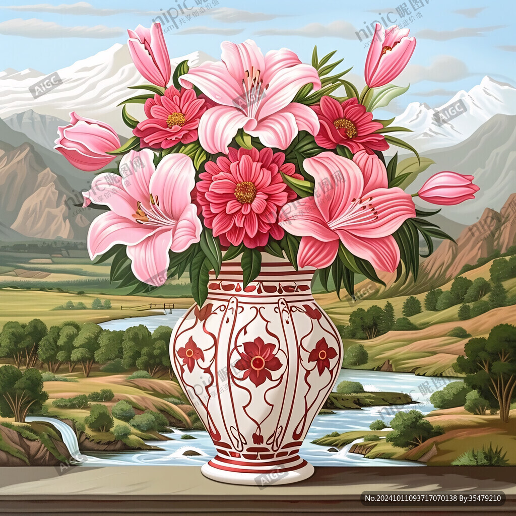 风景画花瓶