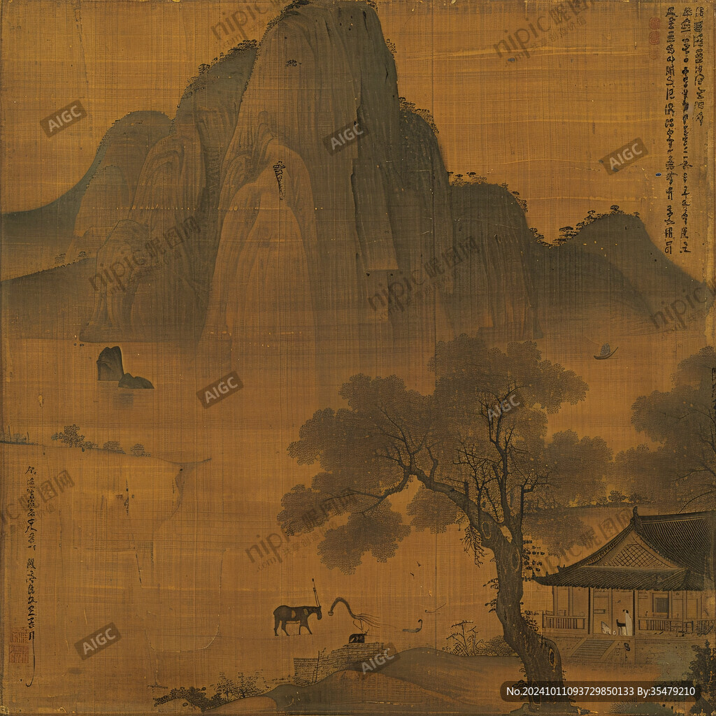 手绘古典工笔山水