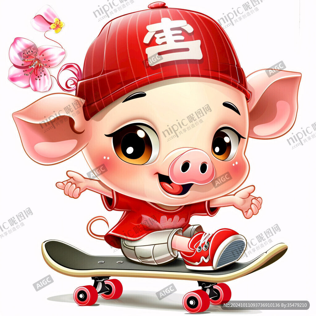滑滑板的小猪
