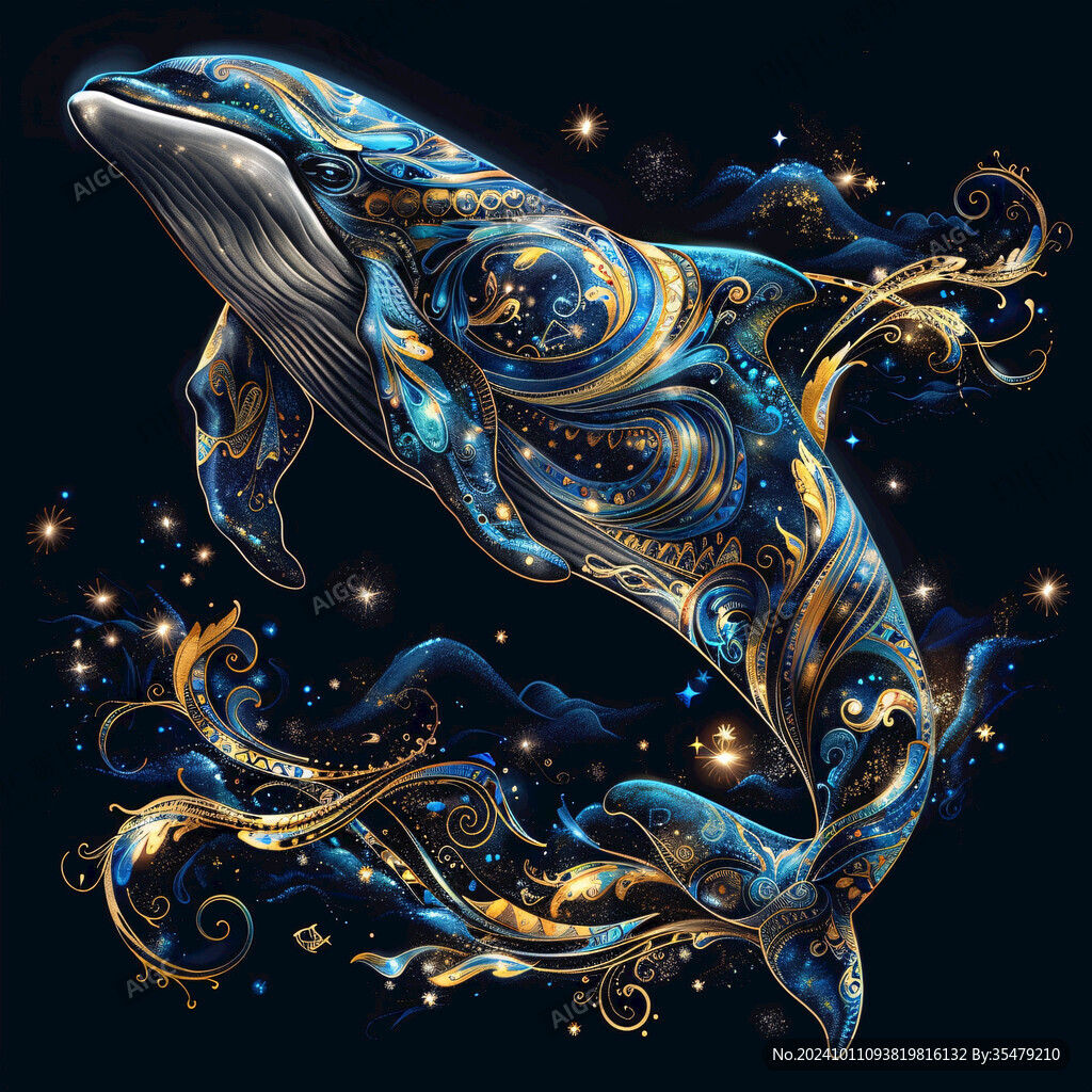 手绘鲸鱼海豚