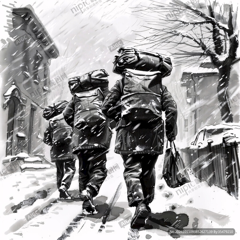 雪地行军版画