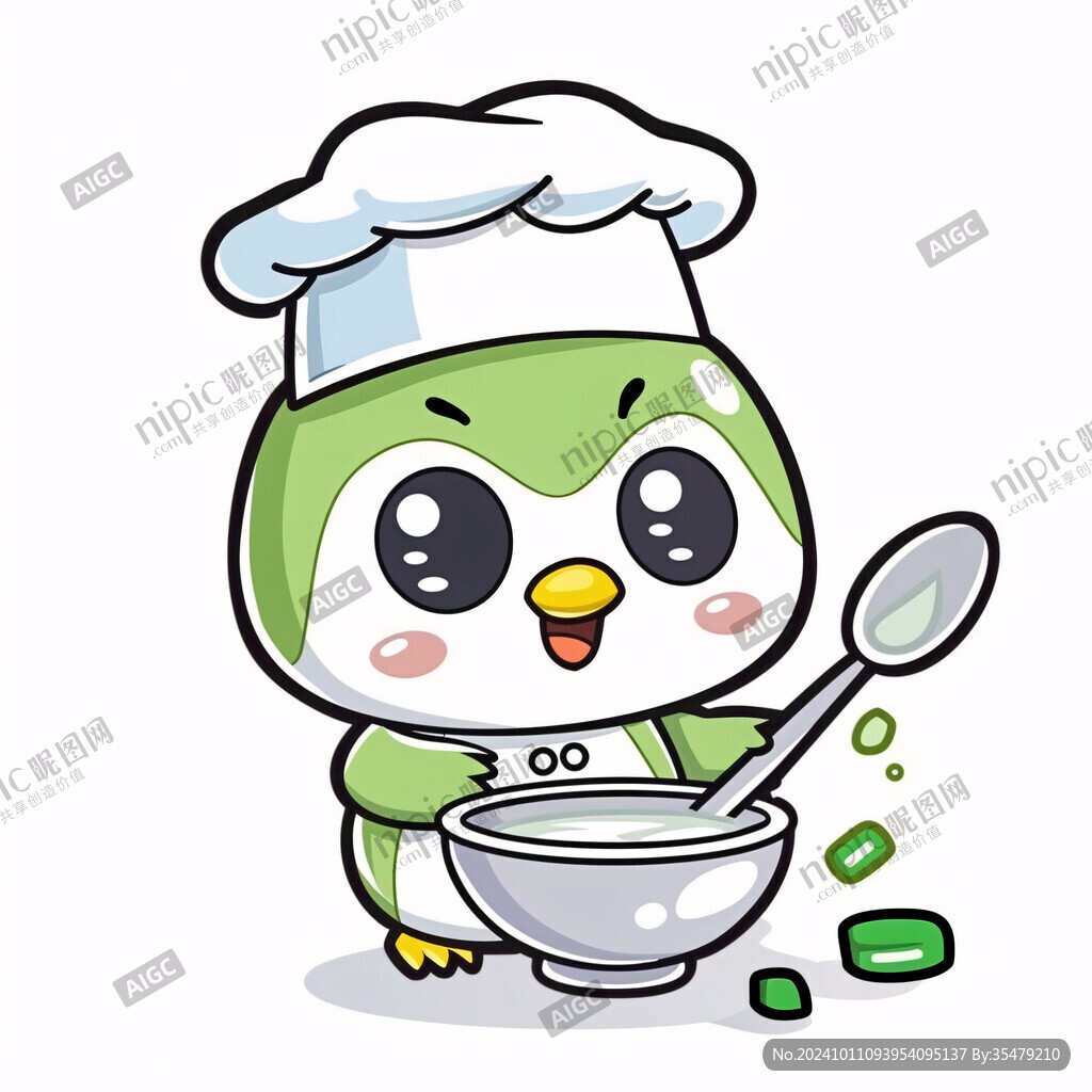 可爱小青虫厨师拿锅铲