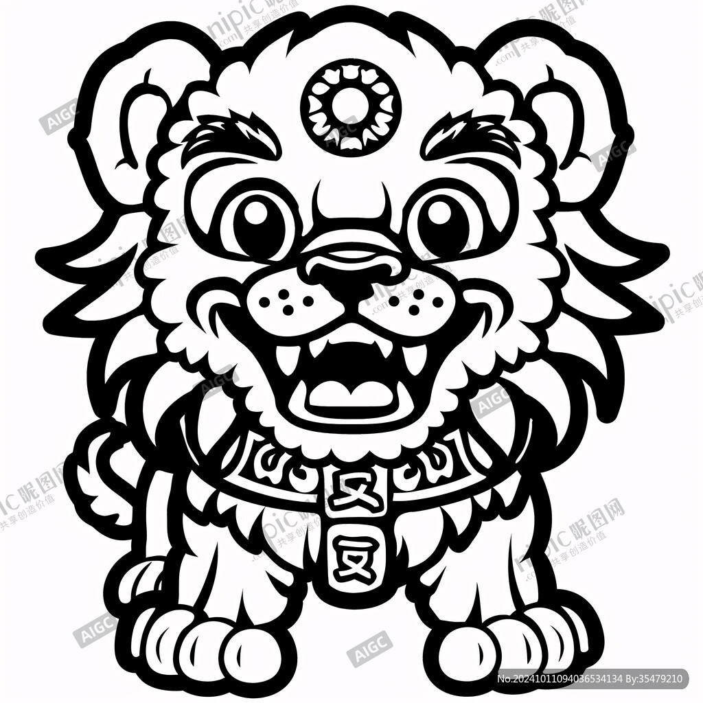国潮狮线稿