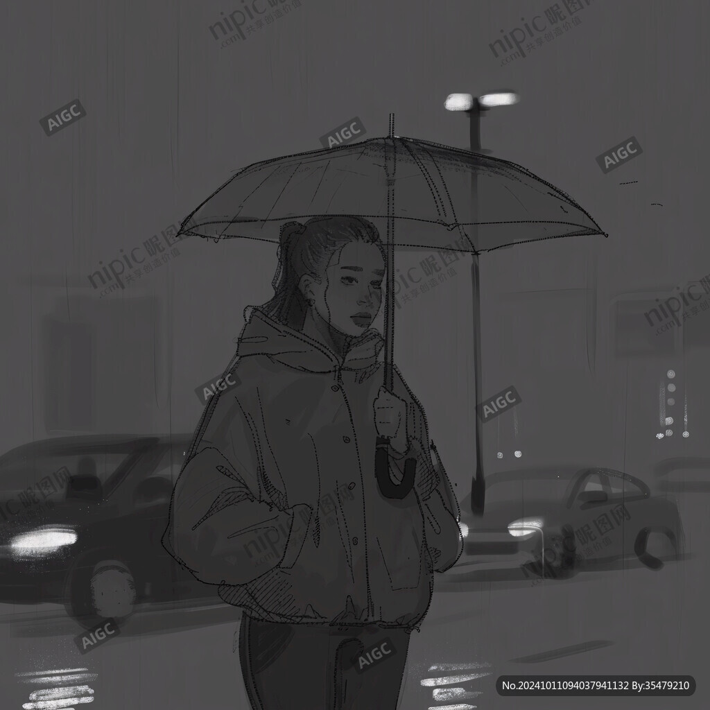 雨中撑伞的少女