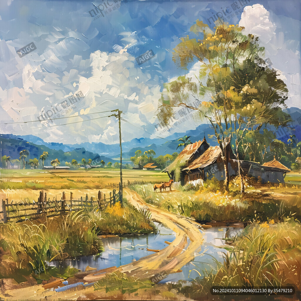 乡村手绘油画