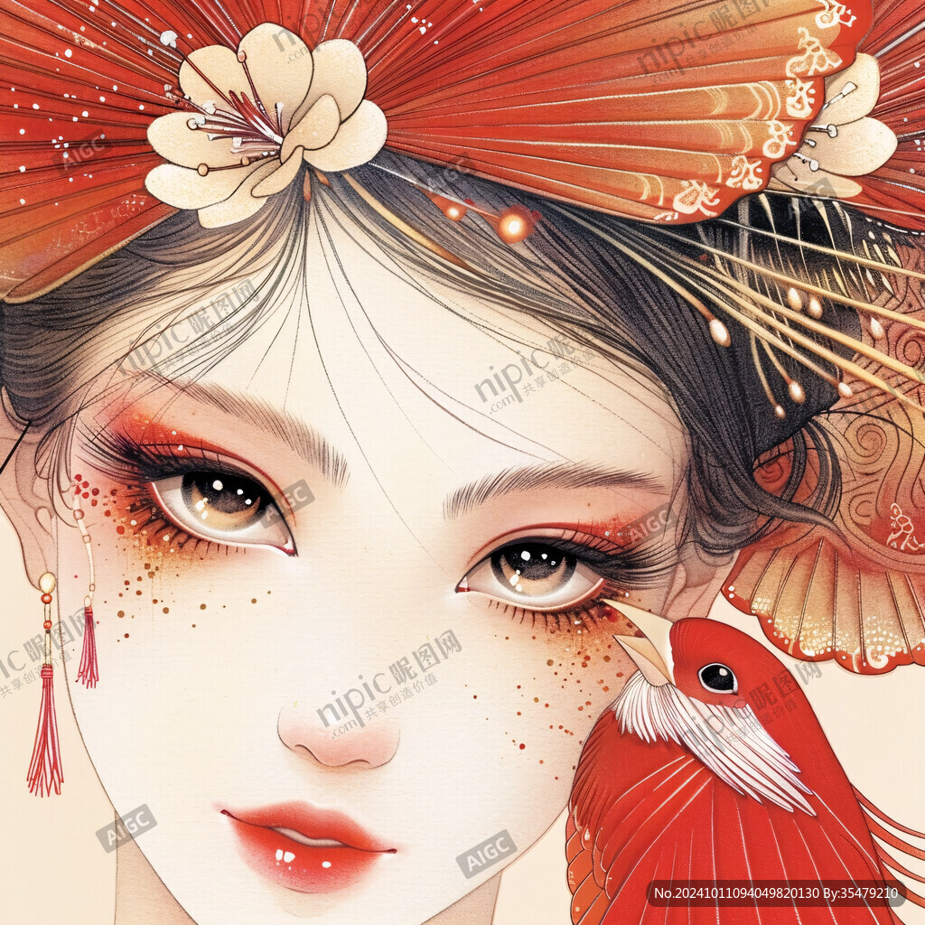 装饰画水彩花旦手绘
