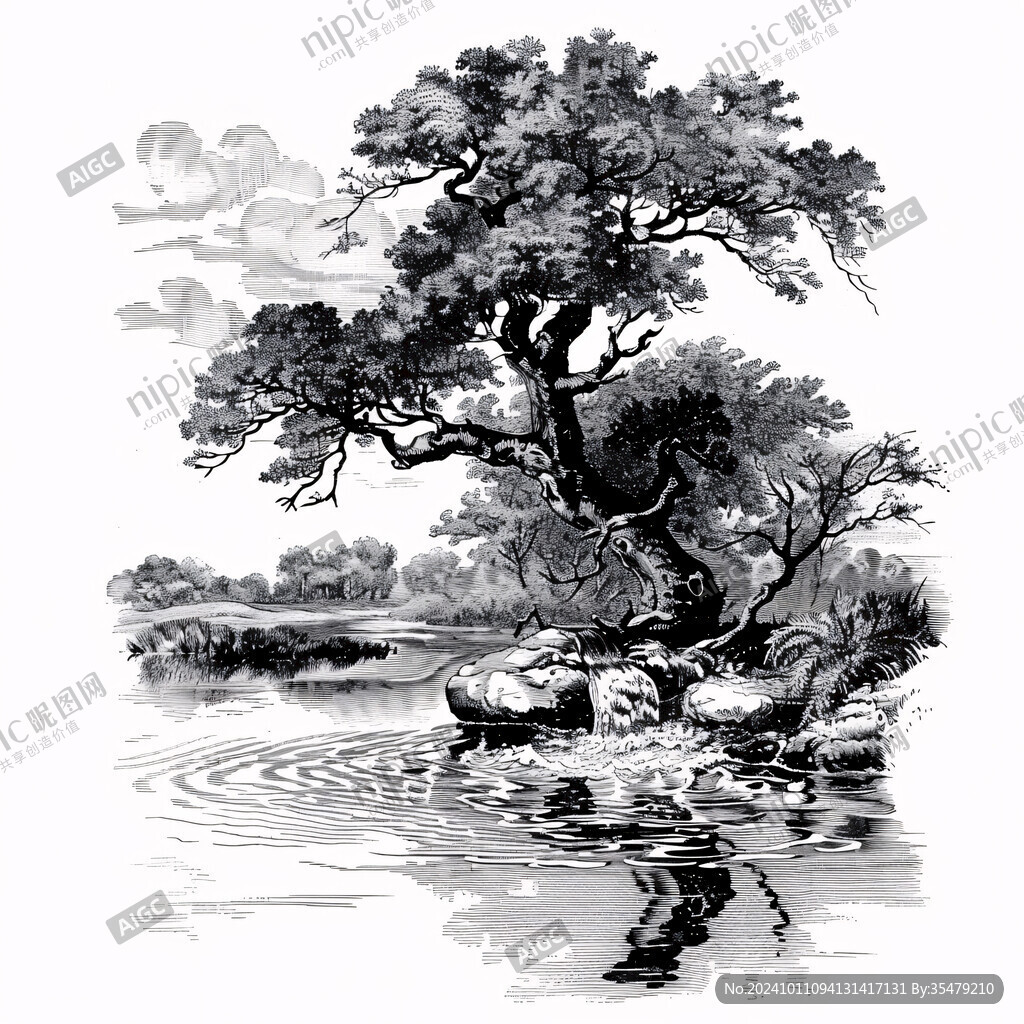 水墨画大树