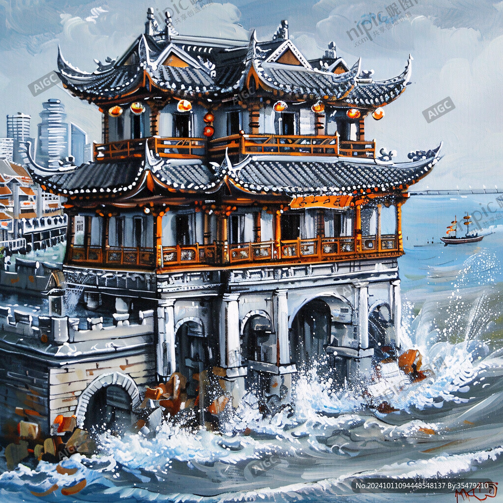 长江上中游建筑插画