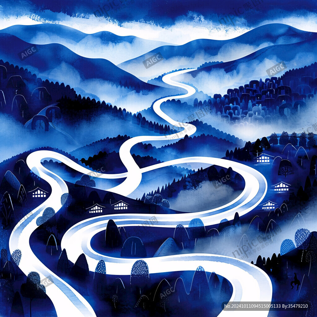 高端山水线包装插画