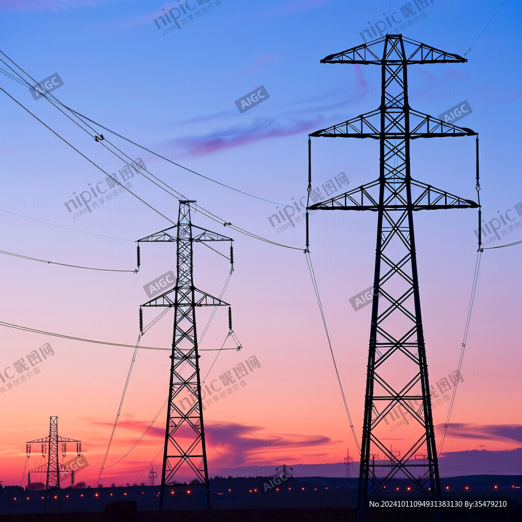 透视电线杆屋顶晚霞