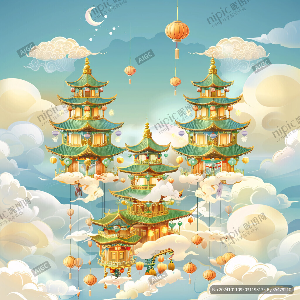 楼阁仙景插画