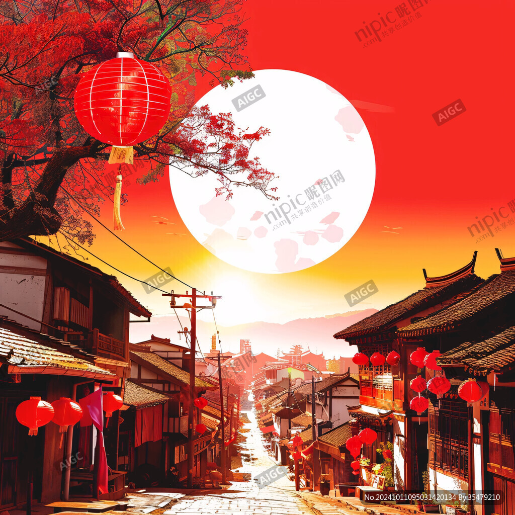 中国风古镇团圆海报