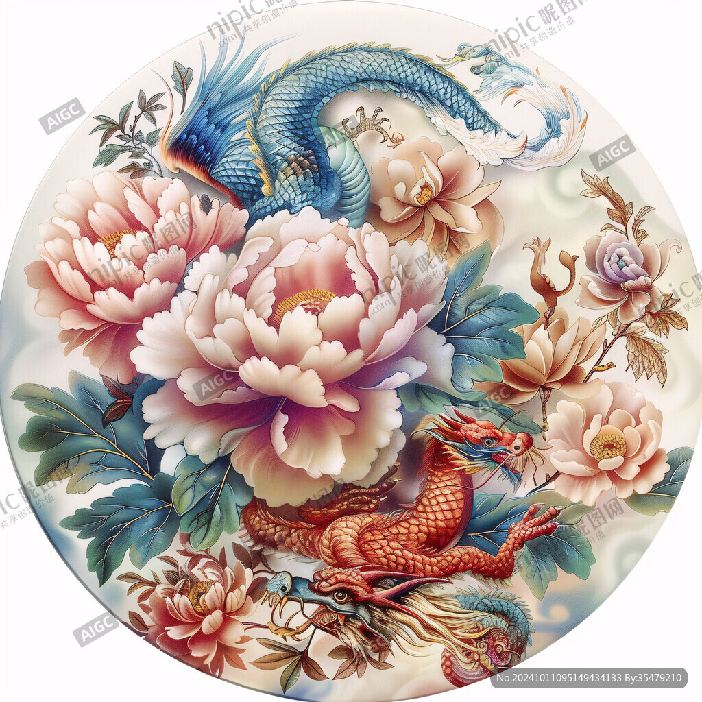 龙凤呈祥喷绘插画高清