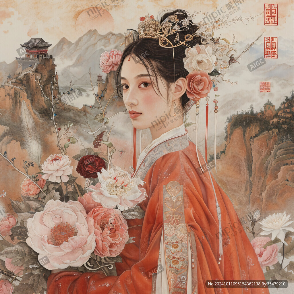宫廷美女人物插画