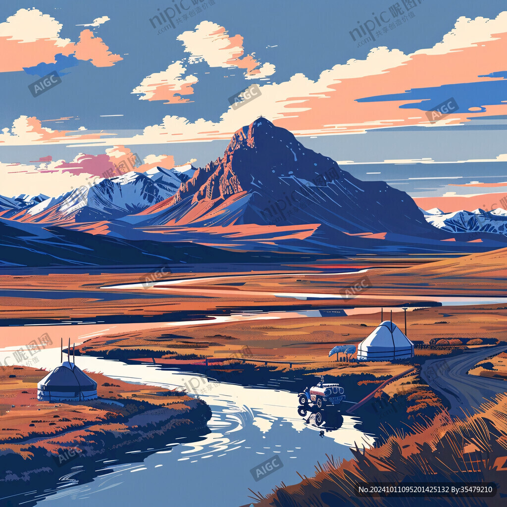 山川河流插画
