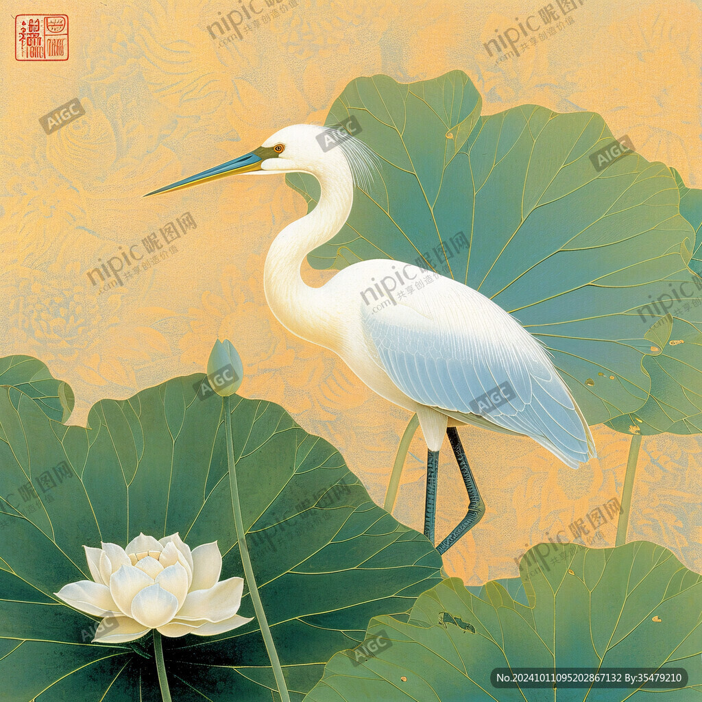 手绘白鹤装饰画