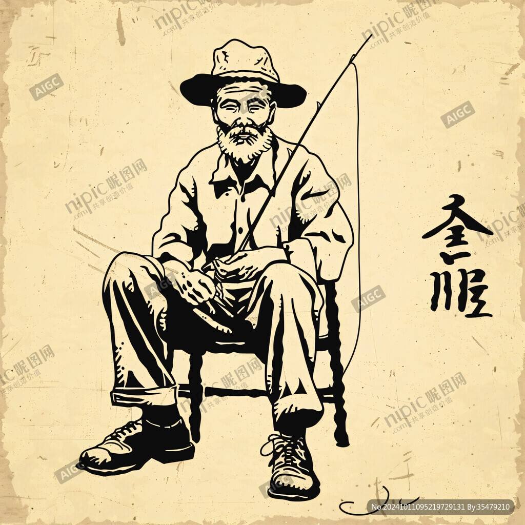 手绘垂钓海报