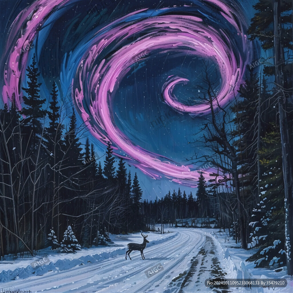 手绘在雪夜跳舞无框画