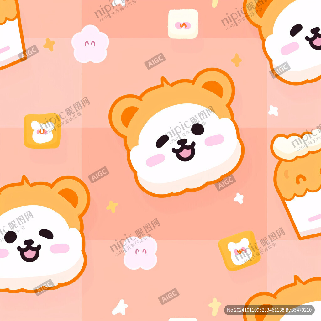 家纺面包小熊四方连续