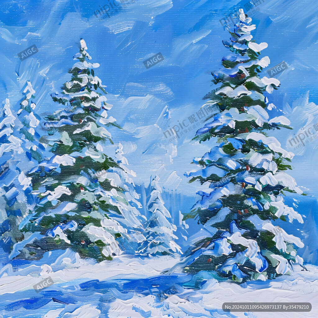 雪松雪景雪山插画