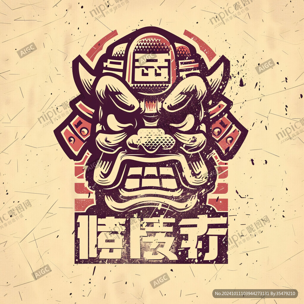 舞狮插画logo