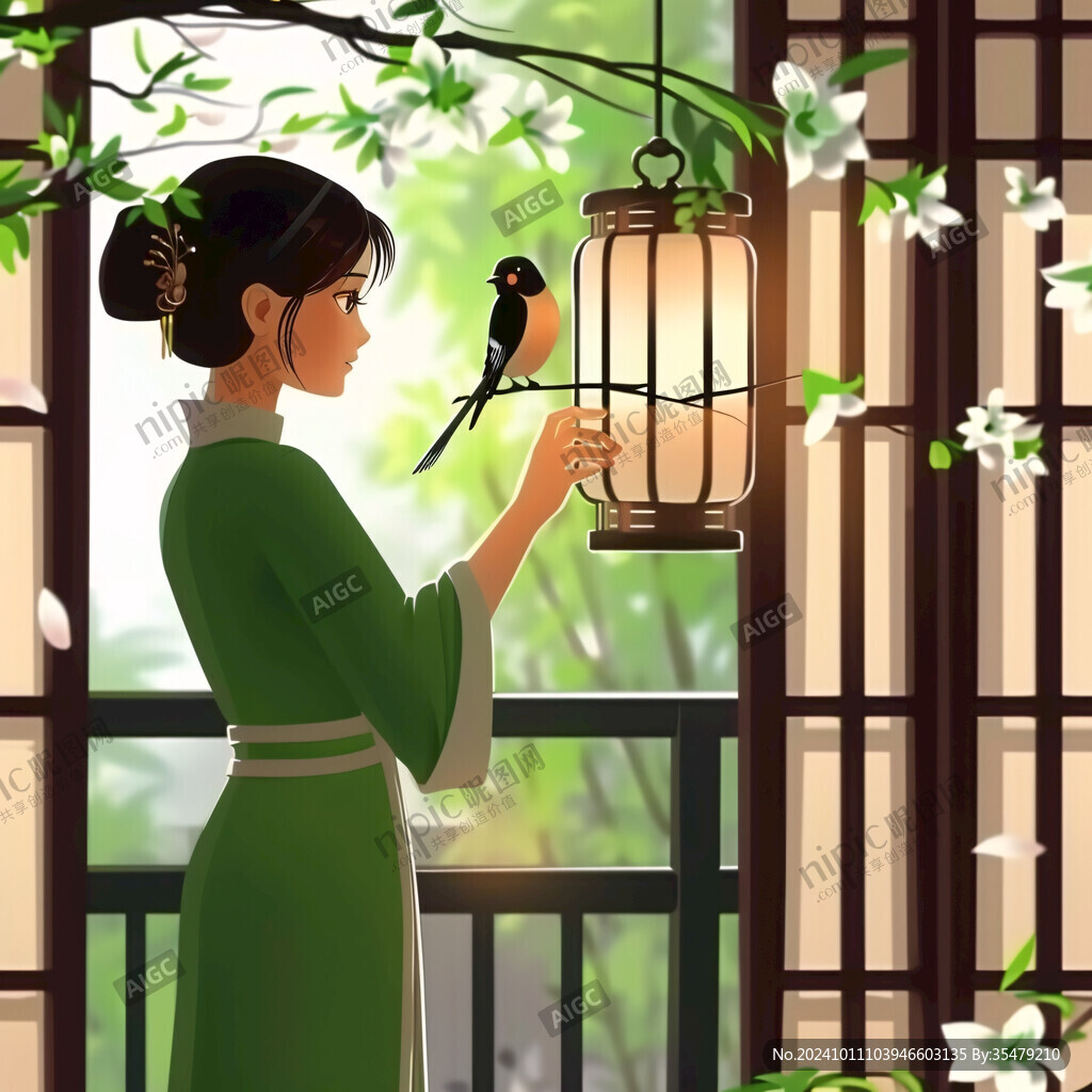 执灯笼的美女