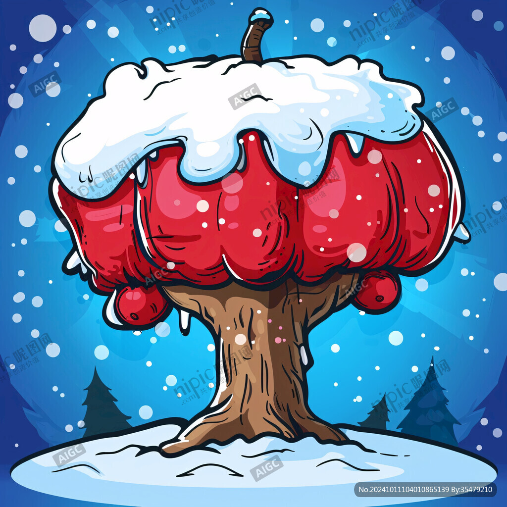 卡通雪人雪球雪树
