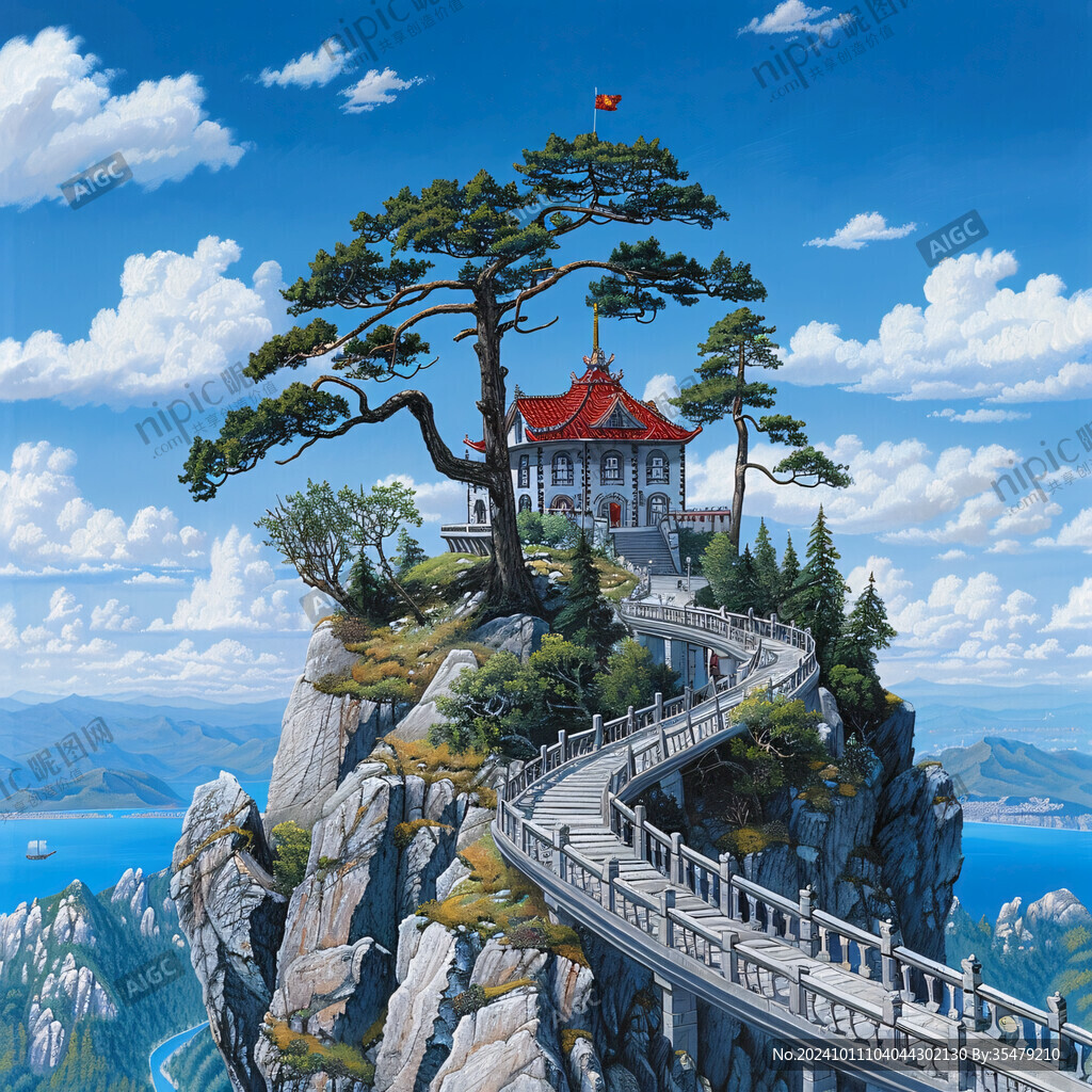 迎客松插画