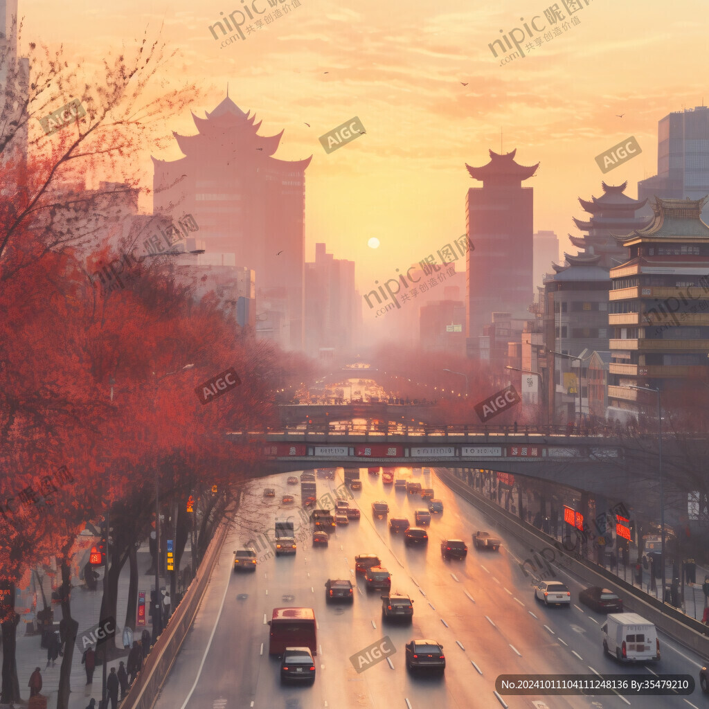 插画城市夕阳