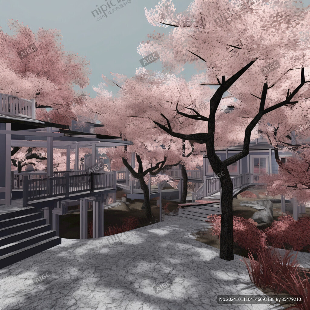 日本樱花庭院建筑