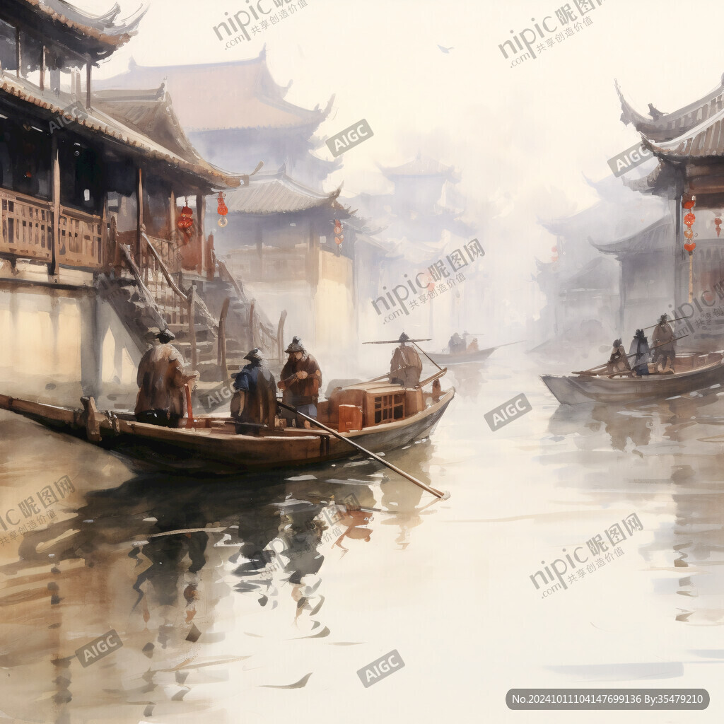 古代大运河码头场景